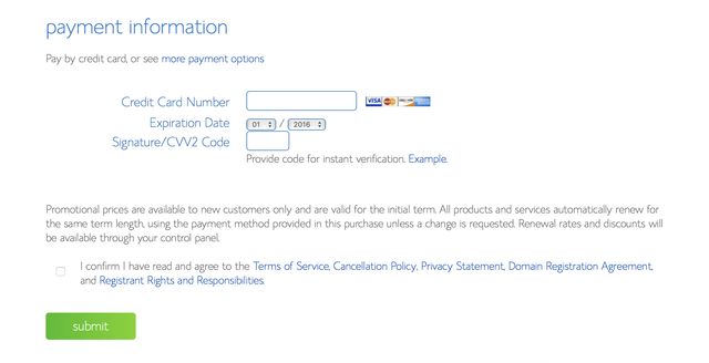 Bluehost account payment
