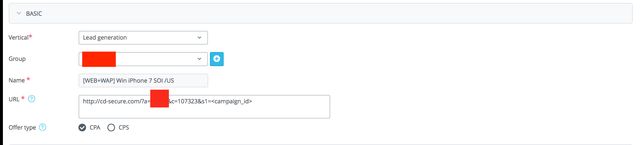 AdsBridge offer setup basic menu
