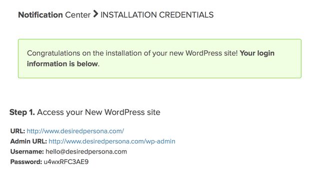 WordPress credentials