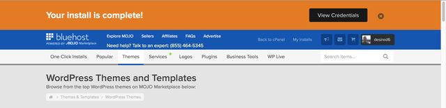 WordPress install complete